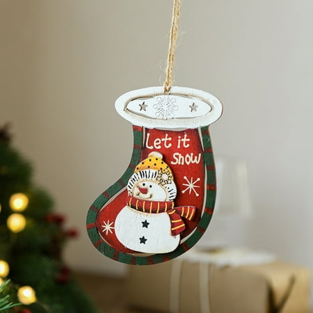 

Wooden Christmas Gloves Socks Retro Painted Pendants Christmas Tree Snowman Retro Hand Painted Pendants