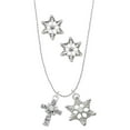 thumbnail image 1 of Delight Jewelry Silvertone Scroll Cross with Clear Crystal Silver tone Snowflake Charm Necklace and Stud Earrings, 1 of 4