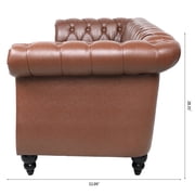 3 Seater Chesterfield Faux Leather Sofa, Button Tufted Couch With Nailhead Trim Rolled Arms for Living Room Office
