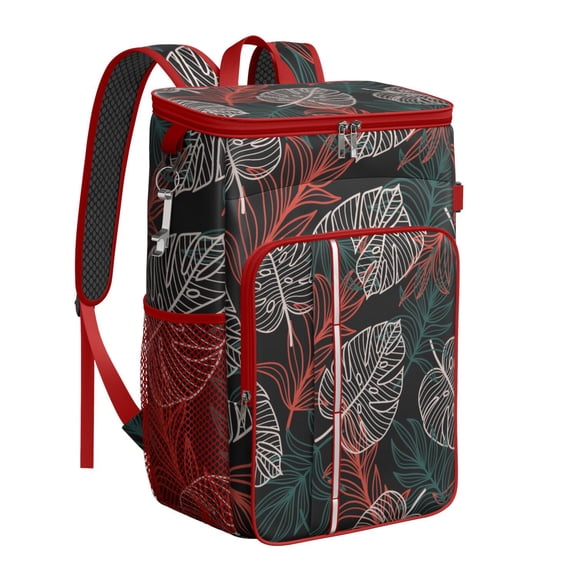 Tropical Leaf Insulated Cooler Backpack - 20L, Lightweight & Durable for Campers, Workers, Families