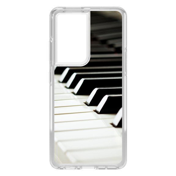 DistinctInk Clear Shockproof Hybrid Case for Galaxy S21 ULTRA 5G (6.8" Screen) - TPU Bumper, Acrylic Back, Tempered Glass Screen Protector - Piano Keys Keyboard