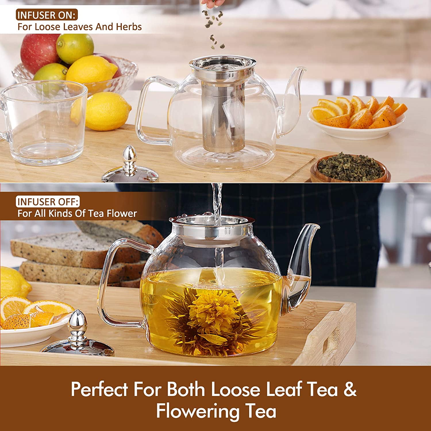 GZHaiTuoSi Glass Teapot for Stovetop & Microwave Safe, Glass Teapot with  Infuser 35oz/1000ml Tea Pots for Loose Tea, Glass kettle for Stove Top and