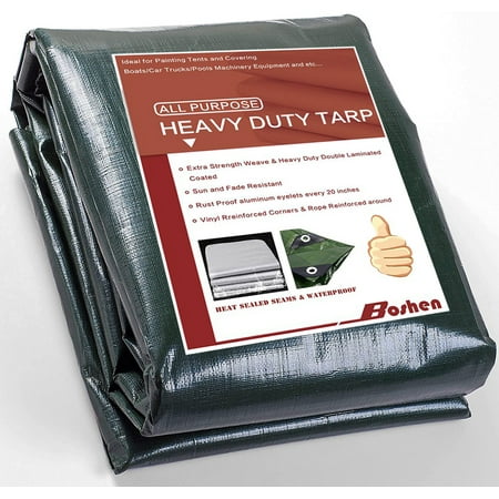 Boshen Tarp Cover Waterproof Tarpaulin Canopy Tent Poly Tarp 5mil Thick 2Pack