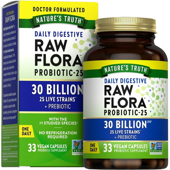 Probiotics with Prebiotics | 30 Billion CFU | 33 Capsules | Non-GMO & Gluten Free | by Raw Flora