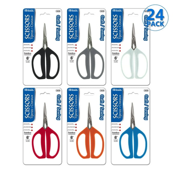 BAZIC 6" Craft & Sewing Stainless Steel Scissors, Sharp Scissor Blades, 24-Pack