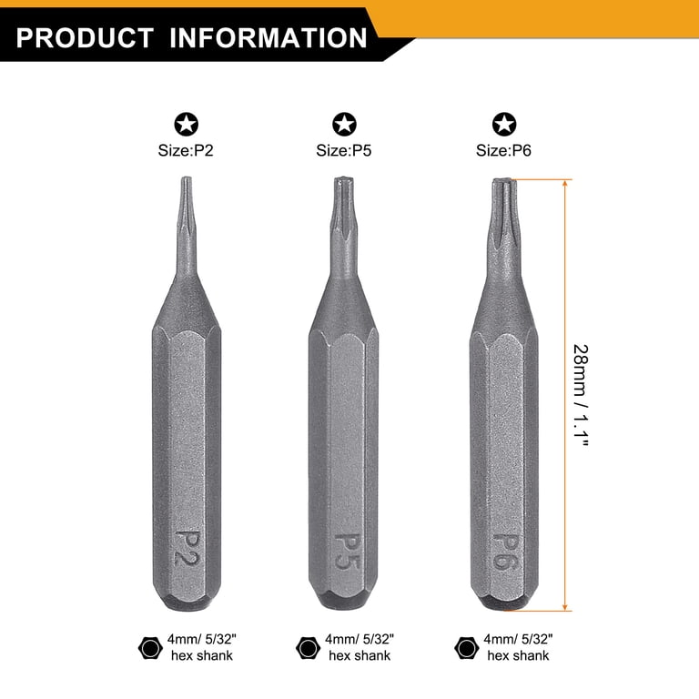 Uxcell 6pcs Pentagon Screwdriver Bit Set P2/P5/P6 5/32