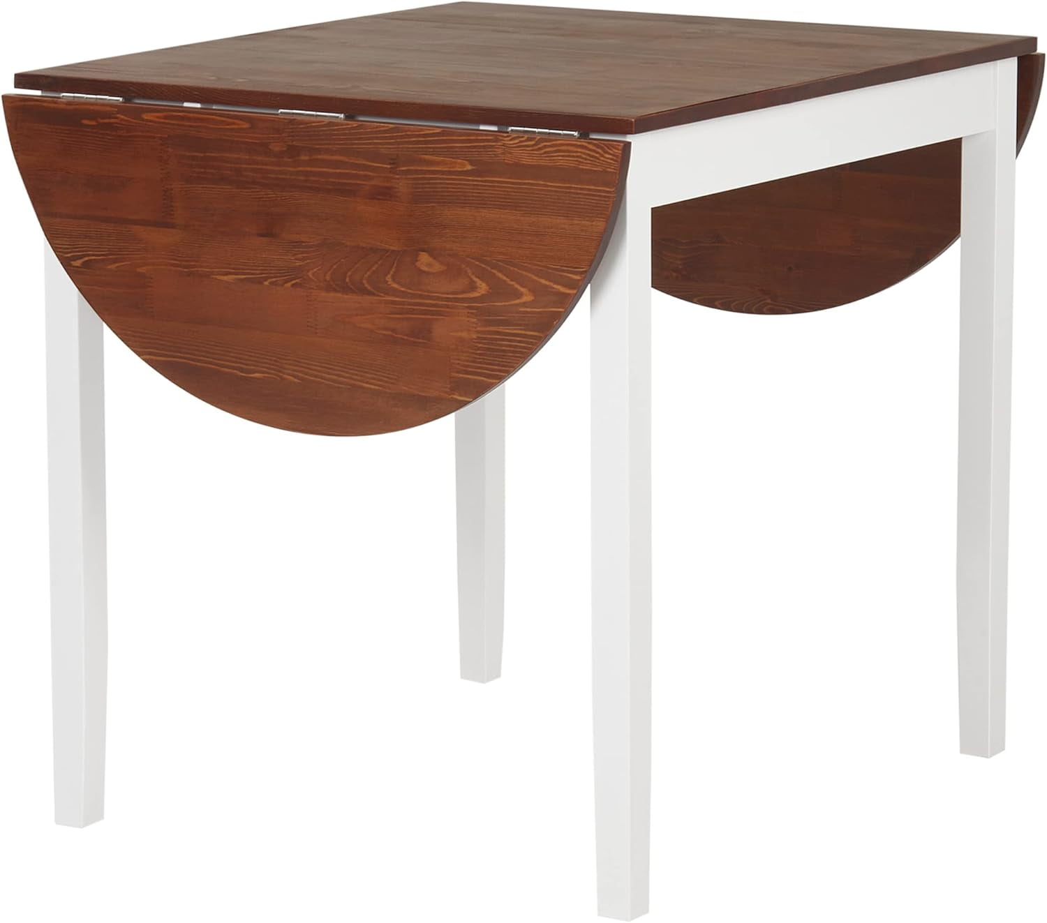 GARITIN Solid Wood Folding Dining Table, Drop Leaf Kitchen Dining Room Desk for Small Spaces, Expandable Folding Round Table for Home Apartment Office, Brown+White