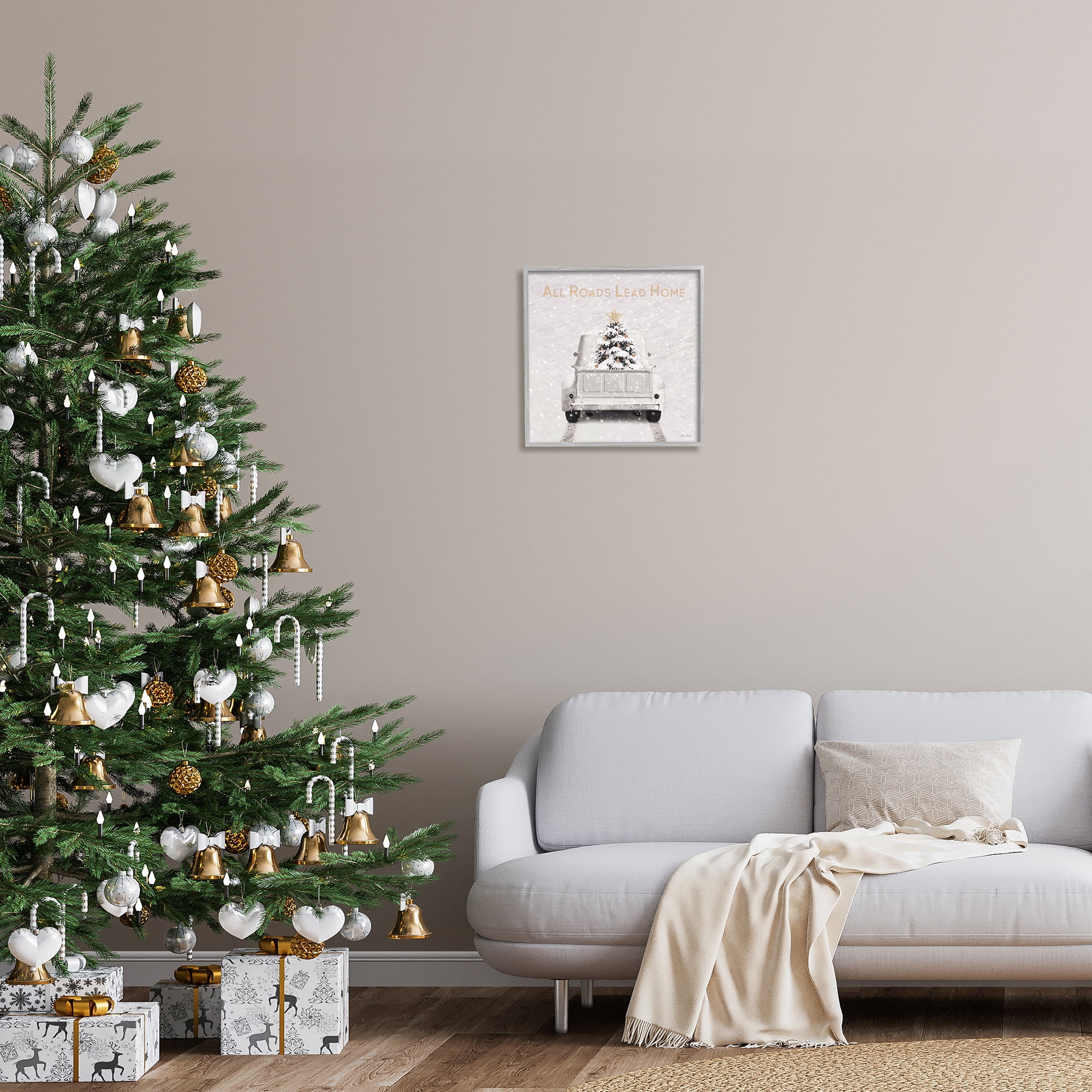 Stupell Industries All Roads Lead Home Holiday Painting Gray Framed Art Print Wall Art, 17 x 17