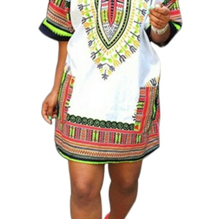 - Womens African Printed Boho Gypsy Festival Party Dress