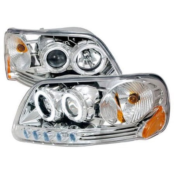 CG Halo Projector Headlight In Chrome Housing Clear Lens Made For And Compatible With 1997 - 2003 Ford F150 F-150 Expedition 97 98 99 00 01 02 03