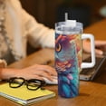 thumbnail image 6 of Pofeuu Colorful Feather Owl Print 40oz Ice Bully With Handle And Straw Stainless Steel Vacuum Insulated Cup And 2 In 1 Straw Lid, 6 of 8