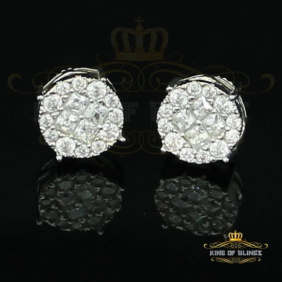 King of Bling's 925 White Silver Screw Back 1.44ct Cubic Zirconia Round Earrings For Ladies