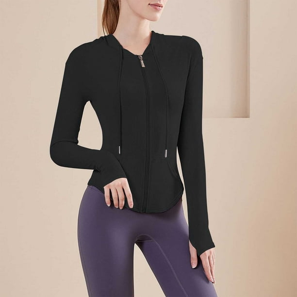 Abrigo y chaquetas informales con capucha de manga larga para mujer, abrigo deportivo de poliéster con capucha y cremallera lisa de invierno para mujer