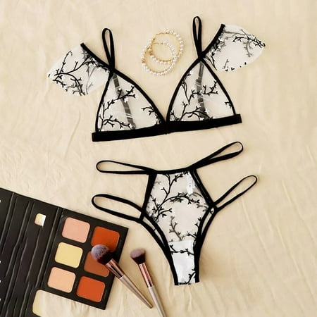 

YDKZYMD White Lingerie for Women Sexy Mesh Strappy Plus Size Lace Sexy Bra and Panty Set 2 Piece M