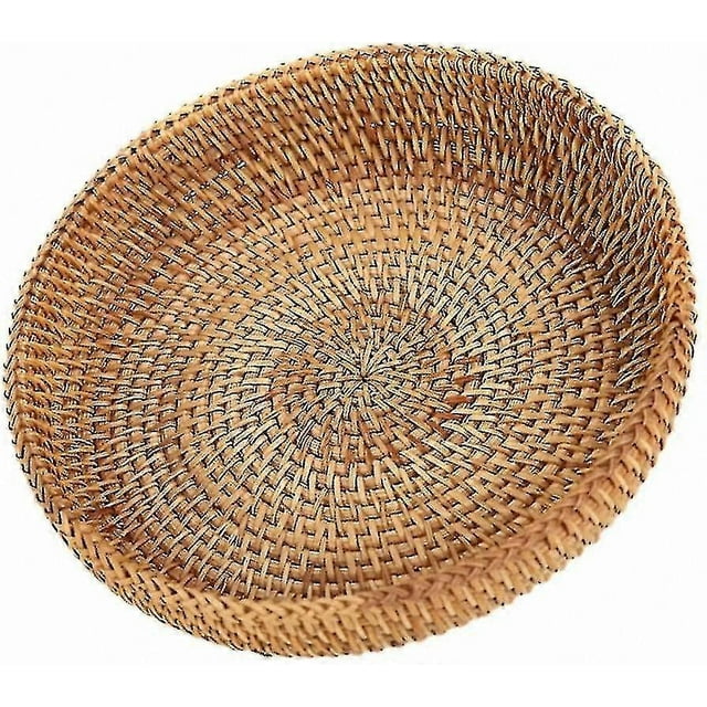 Natural Wicker Round Basket for Fruit, Bread, and Vegetable Storage, Handwoven Rattan Tray for Kitchen Decoration