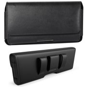 Universal Large Horizontal Belt Clip Holster Synthetic Leather Carrying Pouch Phone Holder Cover with Belt Clip & Loops (Holds Phone Up To 7 Inch) [Black]