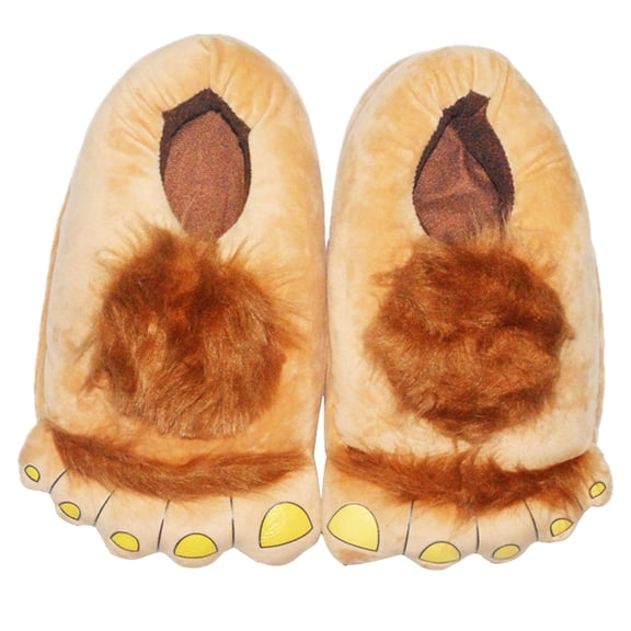 Fashion Furry Adventure Warm Slippers Big Hairy Unisex Savage Monster Plush Home Slippers Indoor Shoes (Brown,One size)