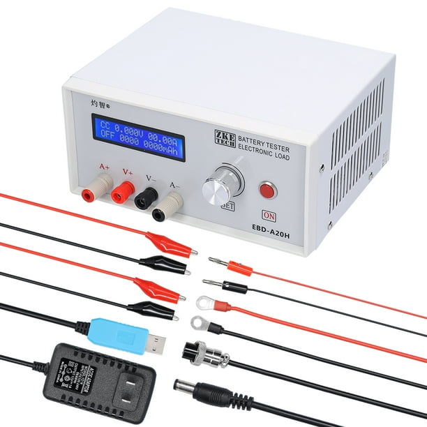 Probador de Baterías EBD-A20H - Carga/Descarga 20A, Precisión 0.01V, USB para PC
(Medición de voltaje 0-30V, corriente 0.1-20A, capacidad hasta 100Ah, potencia máxima 200W)
Incluye cables de