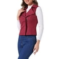 thumbnail image 4 of INSPIRE CHIC Women's Casual Faux Suede Sleeveless Short Biker Vest Jacket M Burgundy, 4 of 6