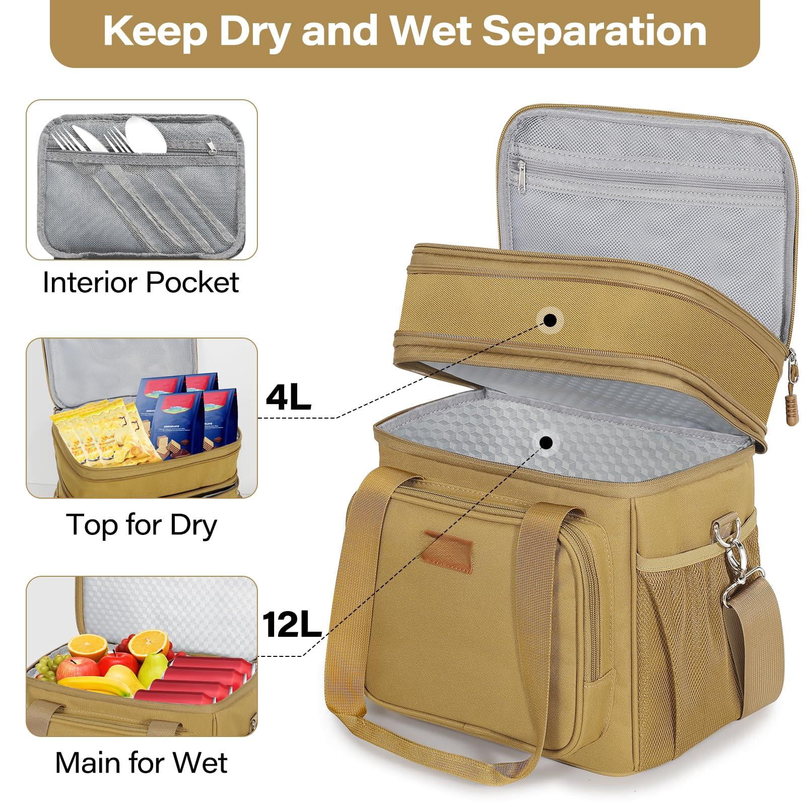 Expandable Large Lunch Box  Insulated Heavy Duty Bag Waterproof Leakproof Durable Cooler For Men Women Adults Work Construction Camping Trip 16l Brown