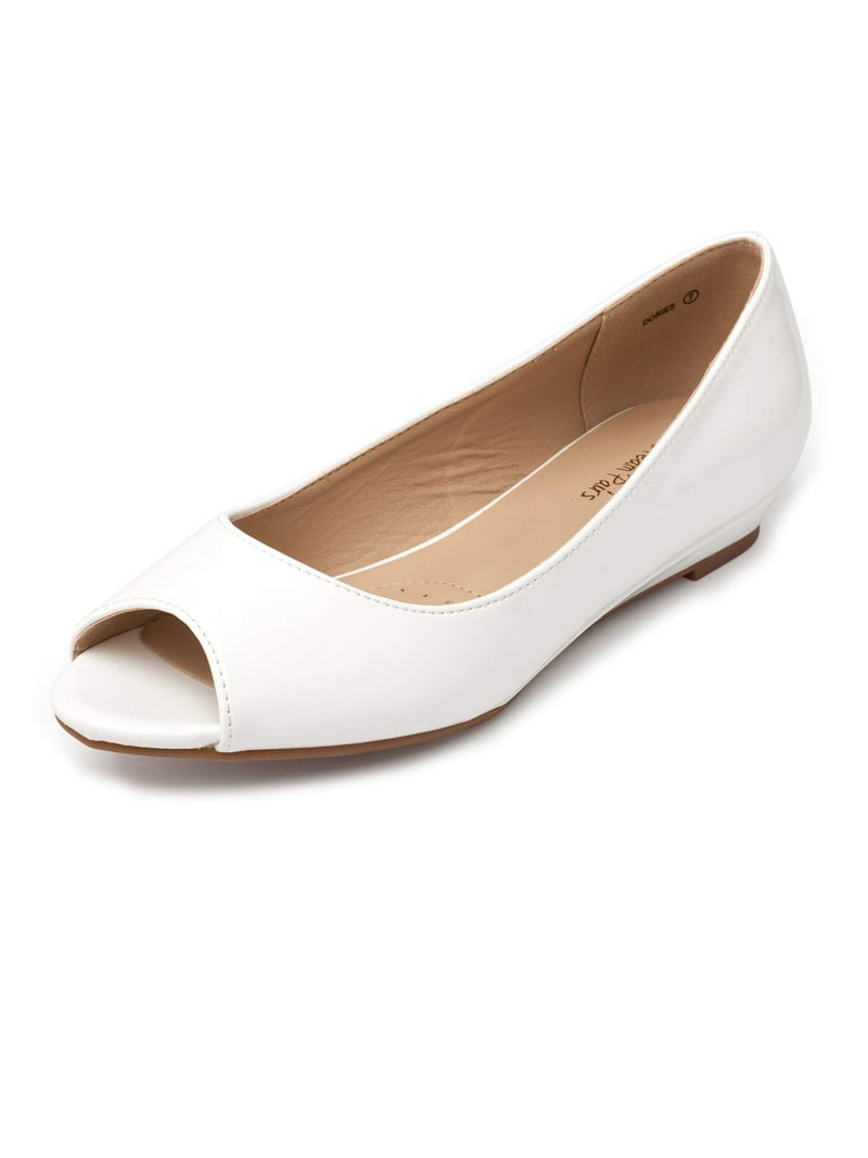 DREAM PAIRS Women's Fashion Toe Flats Low Wedge Flats Slip On Shoes DORIES WHITE/PAT Size 5 - Walmart.com