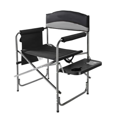 Heavy Duty Compact Camping Folding Lightweight Padded Chair with Side Table and Storage Pocket, Seating Capacity 396 Pounds, Black Grey