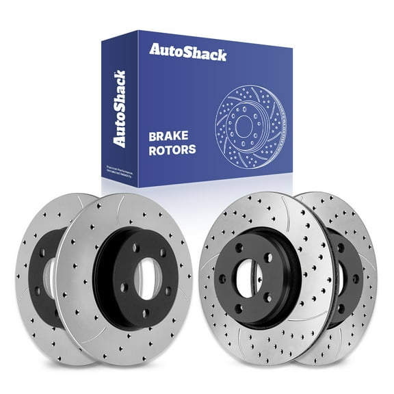 AutoShack Front Vented & Rear Solid Drilled & Slotted E-Coated Brake Rotors 4-PC Set Replacement for 2005-2009 Buick LaCrosse 2004-2008 Pontiac Grand Prix 2005-2009 Buick Allure ShadowGuard