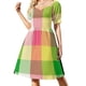 thumbnail image 2 of Vestido de manga corta con estampado de cuadros rosas y verdes, vestido morado, vestido de noche, ropa de playa, 2 of 7