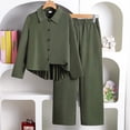 thumbnail image 3 of Auroural Girls 2 Piece Sets 10-12 Boys Girls Tow Piece Casual Matching Outfit Lapel Shirt Button Front Shirt Pleated Hem Elastic Waist Wide Leg Pants, 3 of 7