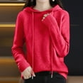 thumbnail image 2 of Fiaer Chandail à Capuche pour Femmes Automne Rouge Grande Taille Manches Longues Col en V Ample Chaud Tendance Tricoté Rouge m, 2 of 4