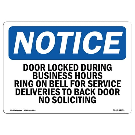 Osha Notice Sign Door Locked During Business Hours Ring Bell