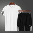 thumbnail image 2 of Camisa de running de manga corta para hombre + pantalones cortos, top de culturismo, camiseta de fútbol-Conjunto gris-XXXL BmatwkZeng Bmatwk Jersey, 2 of 5