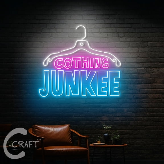 C-CRAFT Clothing Junkie Neon Sign LED Light 20 inch for Clothing Fashion Shop Wall Art Decor