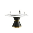 thumbnail image 4 of Magic Home 53.15” White Sintered Stone Round Dining Table with 23.62” White Slate Round Turntable for 6 People with Black Solid Stainless Steel Base, 4 of 7