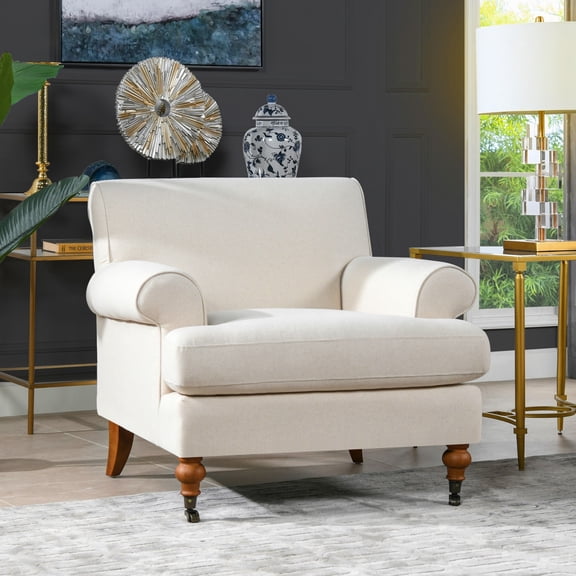 Jennifer Taylor Home Alana 38" Lawson Large Living Room Accent Arm Chair with Metal Casters, Light Beige