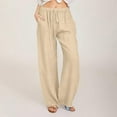 thumbnail image 2 of Wide Leg Pants for Women Elastic Waist Drawstring Cotton Linen Pants Casual Loose Fit Lounge Trousers with Pockets, 2 of 9