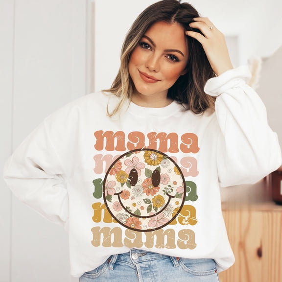 Retro Happy Mama Sweatshirt Vintage Floral Mom Shirt Gift for Her Female Large