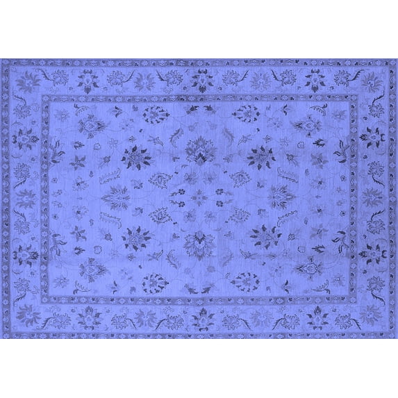 Ahgly Company Machine Washable Indoor Rectangle Oriental Blue Traditional Area Rugs, 7' x 9'