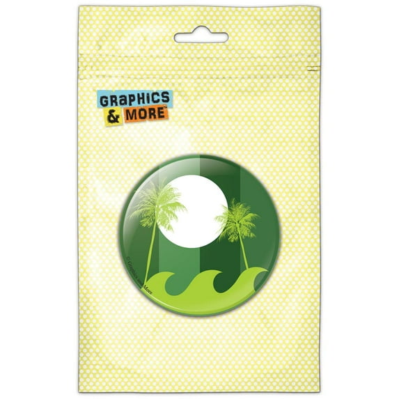 Striped Background Green Sunset Palm Trees Silhouette Waves Refrigerator Button Magnet