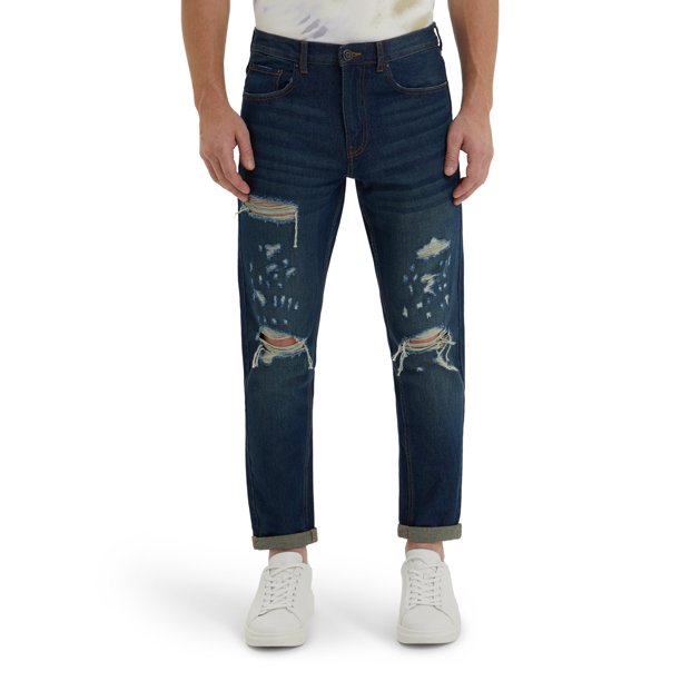 EPIC Studio Mens Relaxed Fit Baggy Jeans Cuffed Stonewash, Waist Sizes