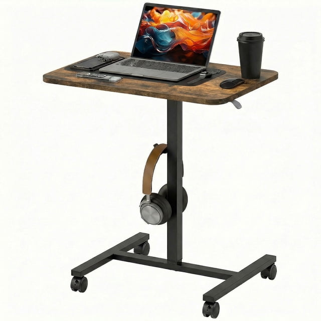 HOMCOM Bureau Debout Mobile Table au-Dessus du Lit avec Roues, Brun Rustique