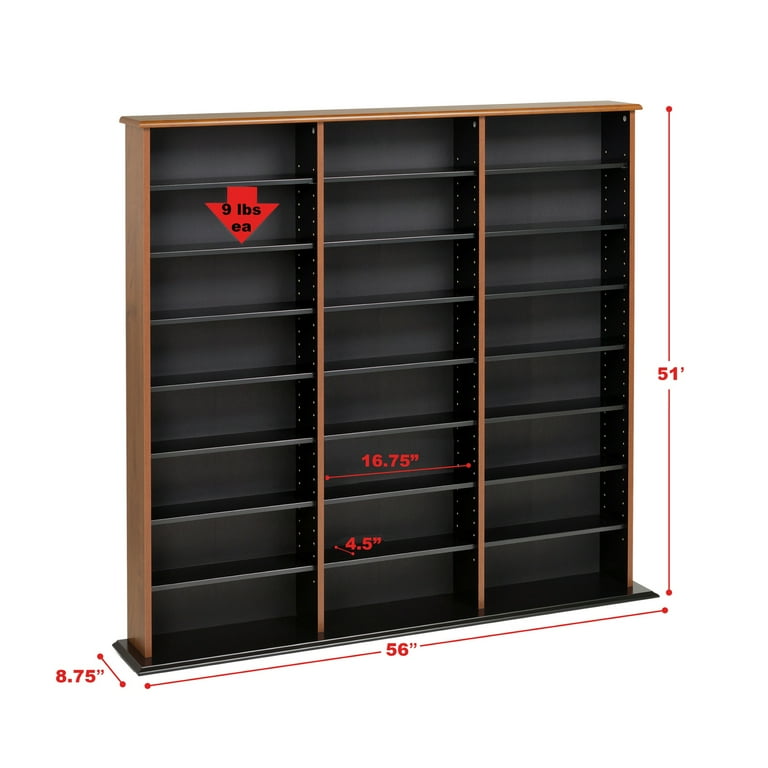 Prepac Triple Width Multimedia Wall Storage, Cherry and Black