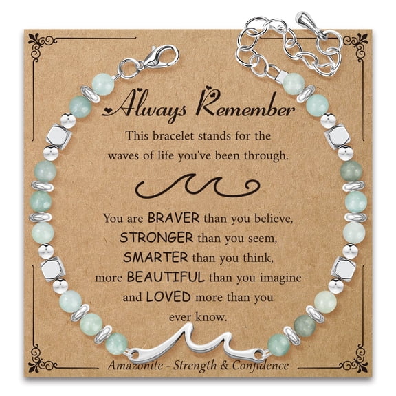 Elphaba Galinda Inspirational Gifts Wave Bracelets for Women: Healing Amazonite Bracelets with Positive Affirmations - Unique Gifts for Mom, Daughter, Wife, Coworker, Best Friend