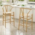 thumbnail image 6 of Farini Wishbone Counter Height Barstool, Fully Assembled Weave Bar Chair with Wooden Frame, for Kitchen Island, Dining Room, Bar, Single, Nature, 6 of 7