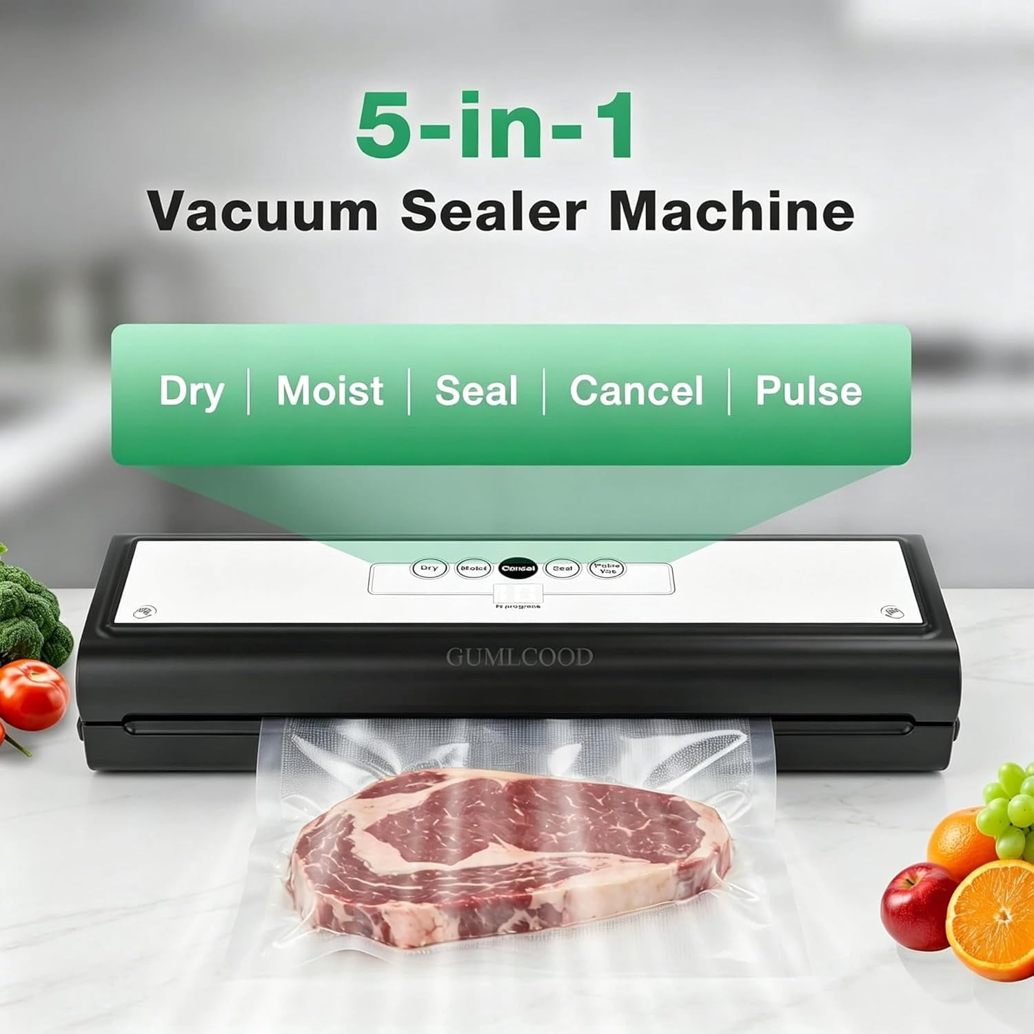 Automatic Vacuum Sealer Machine for Food with 10 Storage Bags, 5-in-1 Food Sealer for Seal a Meal, Dry & Moist Food Prep, Compact Vacuum Sealers for Freezer Preservation