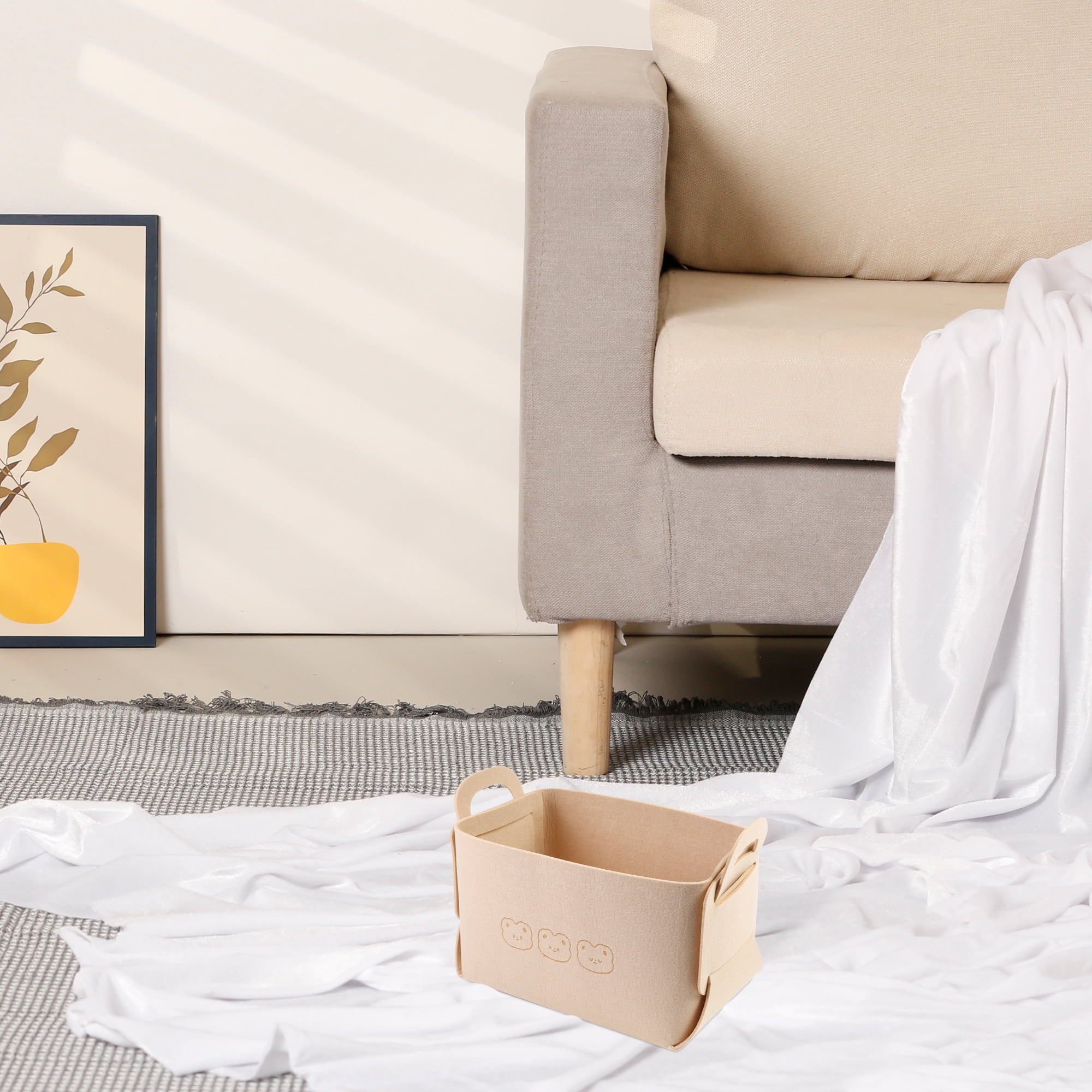 Unique Bargains 3 Pack Storage Cube with Handles Beige 7.1*5.1*4.3in