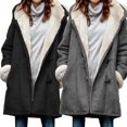thumbnail image 2 of Xishao - Abrigos para mujer, manga larga, color sólido, con hebillas, frente abierto, peludo, forro polar sintético, chamarra larga para esquí de invierno Xishao ropa, 2 of 2