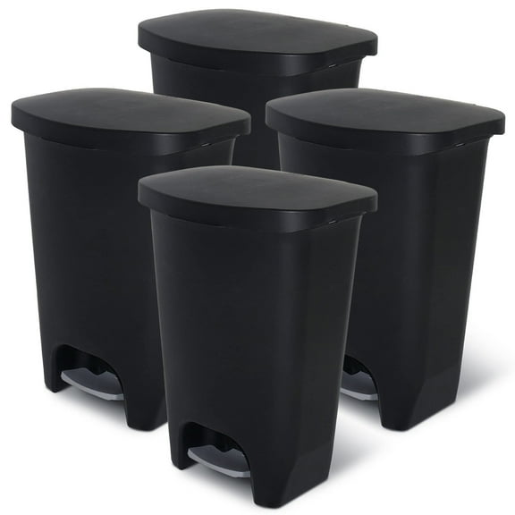 Glad Kitchen Trash Can with Lid and Garbage Bag Rings, 13 Gallon, Black, 4 Pack