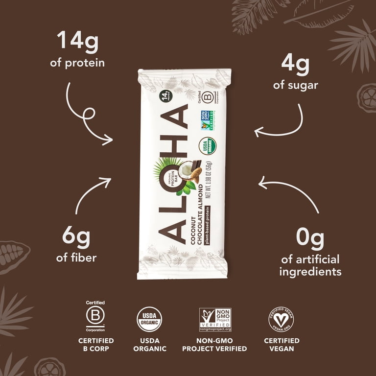 ALOHA Plant Based Coconut Chocolate Almond Protein Bar, 12ct