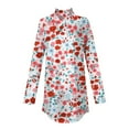 thumbnail image 5 of TQWQT Fall Tunic tops for Women Floral Print Tunic Top Long Sleeve Loose Fit Floral Printed Shirt Fall Mockneck T-Shirts Curved Hem Graphic Tee Red 2XL, 5 of 5